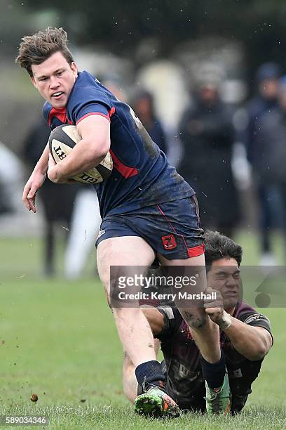Reno Jardine of Hastings Boys High School makes a break during the Super Eight 1st XV Final match between Hastings Boys High and Hamilton Boys High...