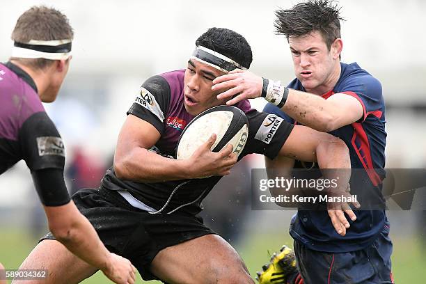 Joe Vaka of Hamilton Boys High School in action during the Super Eight 1st XV Final match between Hastings Boys High and Hamilton Boys High at...