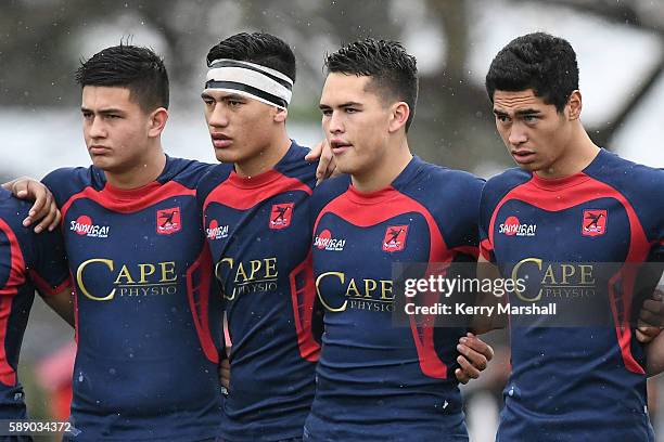 Hastings Boys High School line up before the Super Eight 1st XV Final match between Hastings Boys High and Hamilton Boys High at Hastings Boys High...