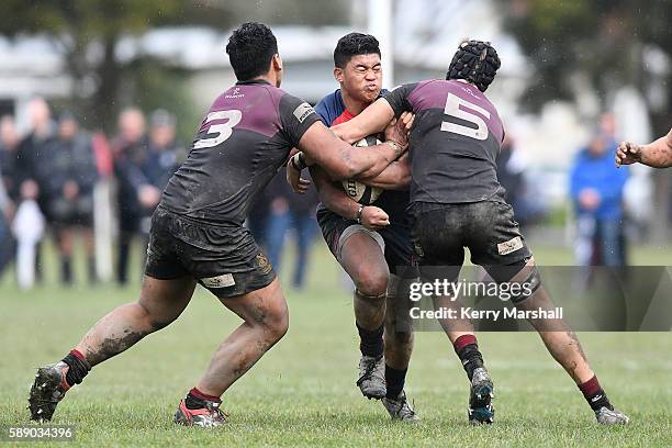 Danny Toala of Hastings Boys High School in action during the Super Eight 1st XV Final match between Hastings Boys High and Hamilton Boys High at...