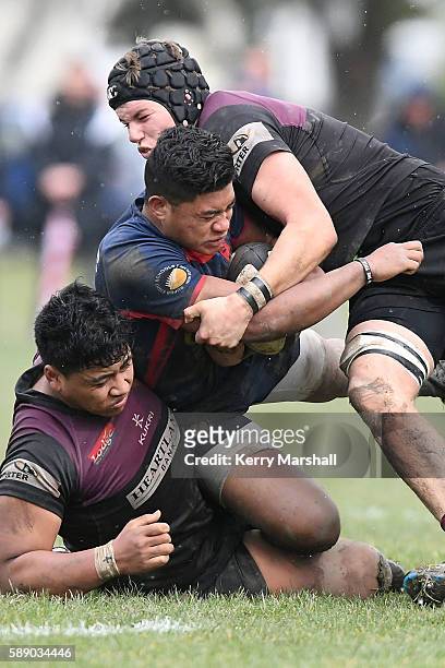 Danny Toala of Hastings Boys High School in action during the Super Eight 1st XV Final match between Hastings Boys High and Hamilton Boys High at...