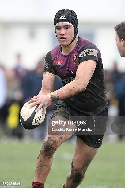 Israel Immanueli of Hamilton Boys High School in action during the Super Eight 1st XV Final match between Hastings Boys High and Hamilton Boys High...