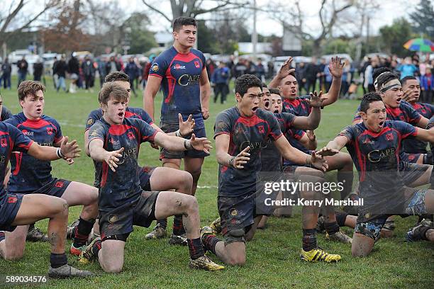 Hastings Boys High School celebrate winning the Super Eight 1st XV Final match between Hastings Boys High and Hamilton Boys High at Hastings Boys...