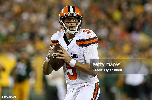 Cody Kessler of the Cleveland Browns drops back to pass in the third quarter against the Green Bay Packers at Lambeau Field on August 12, 2016 in...