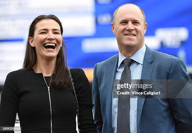 Trainer Danny O'Brien and wife Nina smile after the win of Miss Rose de Lago in Race 7, P.B lawrence Stakes during Melbourne Racing at Caulfield...