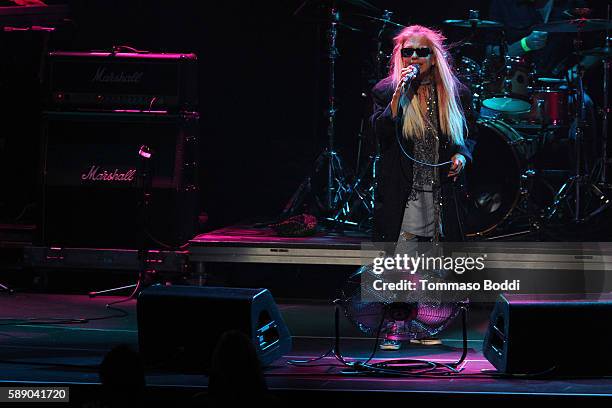 Singer Dale Bozzio of Missing Persons performs on stage at the 80's Weekend held at Microsoft Theater on August 12, 2016 in Los Angeles, California.