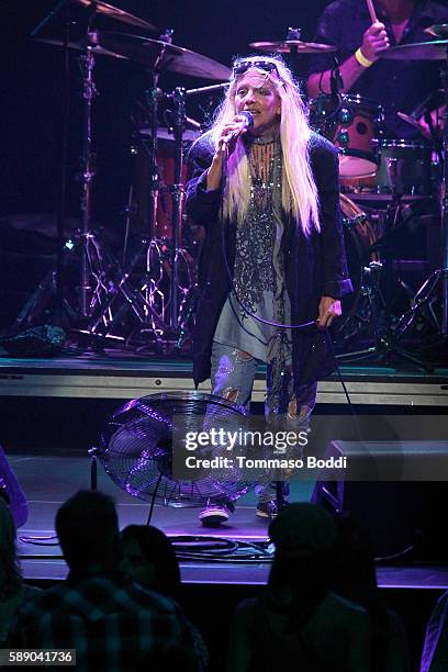 Singer Dale Bozzio of Missing Persons performs on stage at the 80's Weekend held at Microsoft Theater on August 12, 2016 in Los Angeles, California.