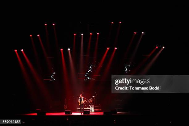 Musician Tommy Heath of Tommy Tutone performs on stage at the 80's Weekend held at Microsoft Theater on August 12, 2016 in Los Angeles, California.