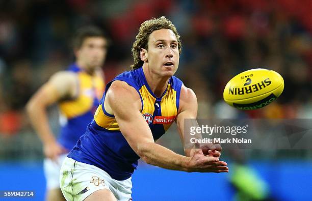 Matt Priddis of the Eagles in action during the round 21 AFL match between the Greater Western Sydney Giants and the West Coast Eagles at Spotless...