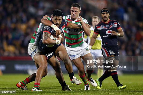Albert Vete of the Warriors on the charge during the round 23 NRL match between the New Zealand Warriors and the South Sydney Rabbitohs at Mount...