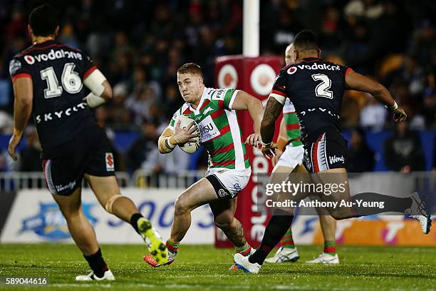 Aaron Gray of the Rabbitohs makes a run during the round 23 NRL match between the New Zealand Warriors and the South Sydney Rabbitohs at Mount Smart...