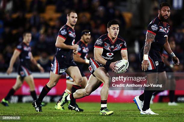 Nathaniel Roache of the Warriors in action during the round 23 NRL match between the New Zealand Warriors and the South Sydney Rabbitohs at Mount...