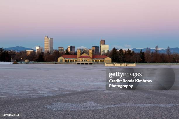 denver's city park in the winter at sunrise - denver zoo stock pictures, royalty-free photos & images