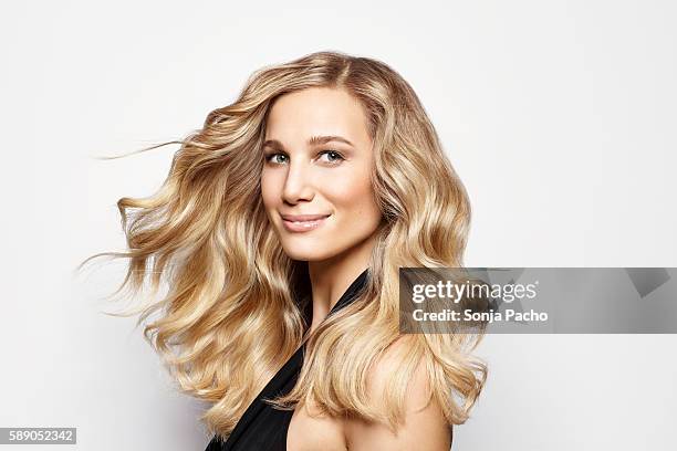 woman with beautiful hair - wavy hair stock-fotos und bilder