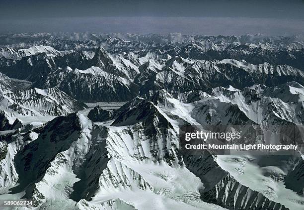 The snow-covered peaks of the Karakoram Range. Pakistan.