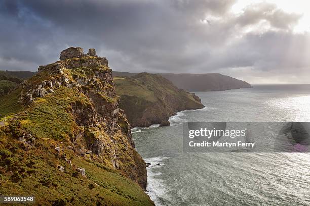 castle rock in stormy light 01 - lynmouth stock pictures, royalty-free photos & images