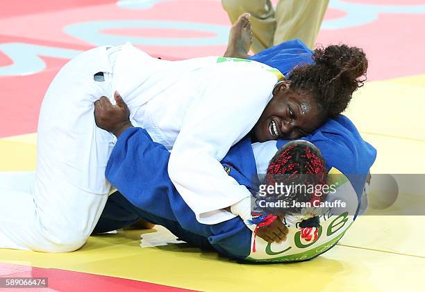 Emilie Andeol of France competes against Idalys Ortiz of Cuba in the Women's +78kg Final on day 7 of the 2016 Rio Olympic Games at Carioca Arena 2 on...