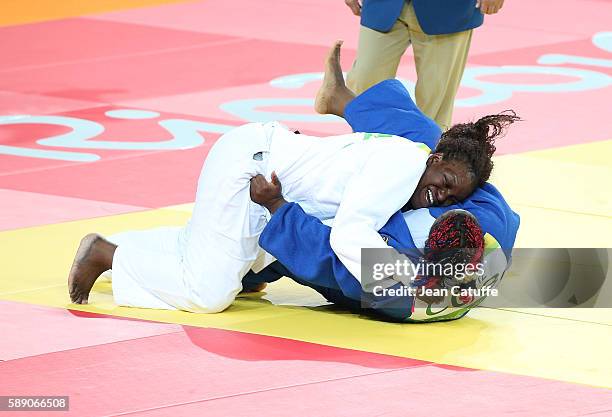 Emilie Andeol of France competes against Idalys Ortiz of Cuba in the Women's +78kg Final on day 7 of the 2016 Rio Olympic Games at Carioca Arena 2 on...