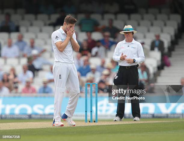 England's Chris Woakes during Day Three of the Fourth Investec Test Match between England and Pakistan played at The Kia Oval Stadium, London on...