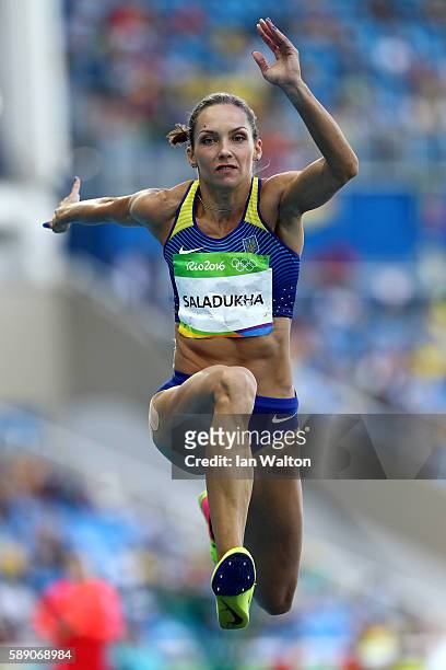 Olga Saladukha of Ukraine competes in Women's Triple Jump Qualifying on Day 8 of the Rio 2016 Olympic Games at the Olympic Stadium on August 13, 2016...