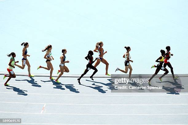 Athletes compete during the Women's 3000m Steeplechase Round 1 on Day 8 of the Rio 2016 Olympic Games at the Olympic Stadium on August 13, 2016 in...