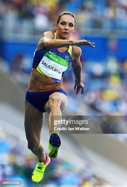 Olga Saladukha of Ukraine competes in Women's Triple Jump Qualifying on Day 8 of the Rio 2016 Olympic Games at the Olympic Stadium on August 13, 2016...