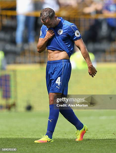 Daniel Drinkwater of Leicester City shows dejection while leaving the pitch during the Premier League match between Hull City and Leicester City at...