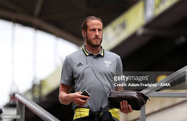 Jonas Olsson of West Bromwich Albion arrives for the game during the Premier League match between Crystal Palace and West Bromwich Albion at Selhurst...