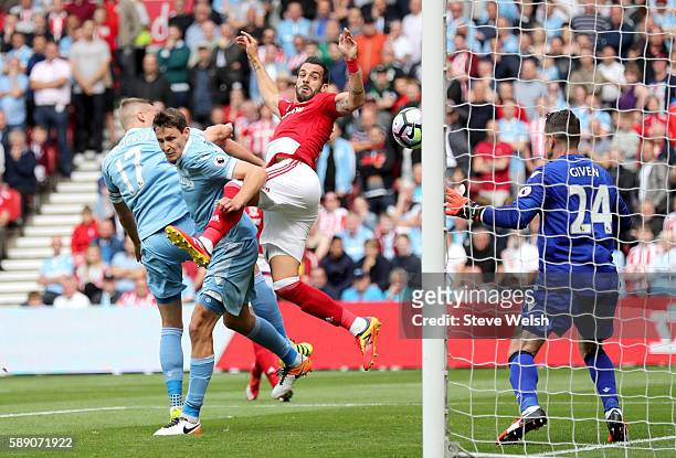 Alvaro Negredo of Middlesbrough scores his sides first goal during the Premier League match between Middlesbrough and Stoke City at Riverside Stadium...