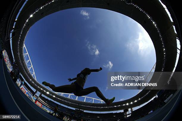 Greece's Paraskevi Papachristou competes in the Women's Triple Jump Qualifying Round during the athletics event at the Rio 2016 Olympic Games at the...