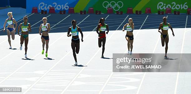 Romania's Bianca Razor, Australia's Morgan Mitchell, Britain's Emily Diamond, Bahamas's Shaunae Miller, Grenada's Kanika Beckles, Germany's Ruth...