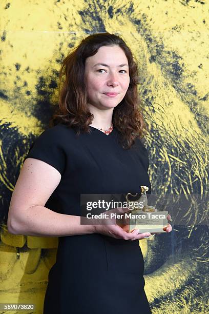 Manon Coubia poses with the Pardino d'oro for Best International Short Film during the 69th Locarno Film Festival on August 13, 2016 in Locarno,...