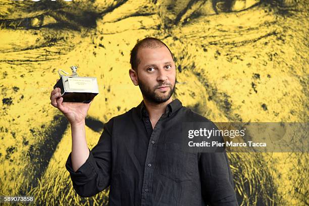 Camilo Restrepo poses with Pardino d'argento SRG SSR for International Competition during the 69th Locarno Film Festival on August 13, 2016 in...