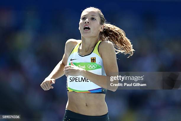 Ruth Sophia Spelmeyer of Germany competes in round one of the Women's 400m on Day 8 of the Rio 2016 Olympic Games at the Olympic Stadium on August...