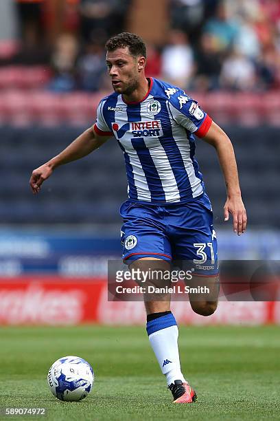 Yanic Wildschut of Wigan Athletic controls the ball during the Sky Bet Championship League match between Wigan Athletic and Blackburn Rovers at DW...