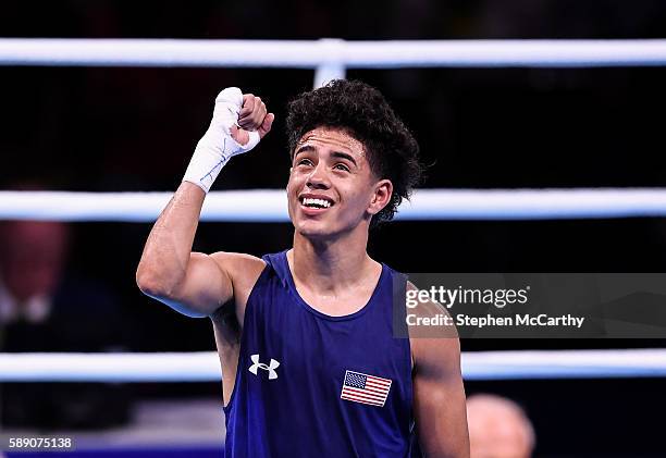 Rio , Brazil - 13 August 2016; Antonio Vargas of USA celebrates his victory over Juliao Neto of Brazil during their Men's Flyweight Preliminary bout...
