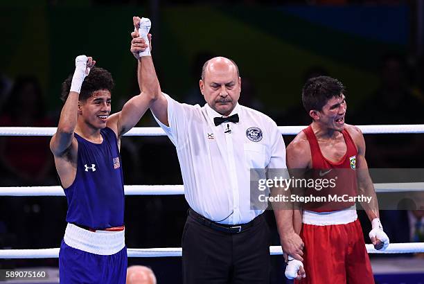 Rio , Brazil - 13 August 2016; Antonio Vargas of USA is declared victorious over Juliao Neto of Brazil during their Men's Flyweight Preliminary bout...