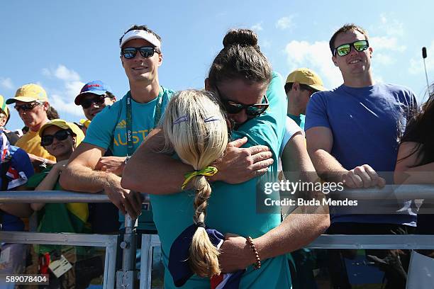 Gold medalist Kimberley Brennan of Australia celebrates after the medal ceremony for the Women's Single Sculls on Day 8 of the Rio 2016 Olympic Games...