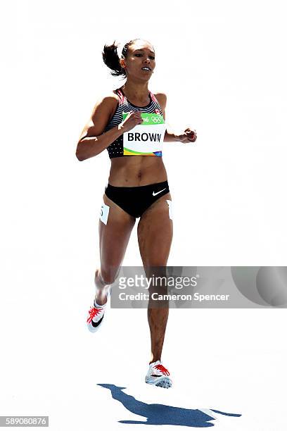 Alicia Brown of Canada competes in round one of the Women's 400m on Day 8 of the Rio 2016 Olympic Games at the Olympic Stadium on August 13, 2016 in...