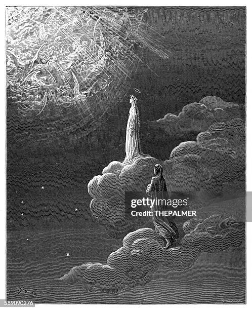 dante and beatrice ascend to the sphere of mars 1870 - heaven angels stock illustrations