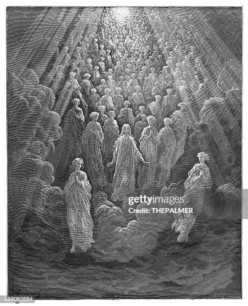 host of myriad glowing souls 1870 - gustave dore stock illustrations