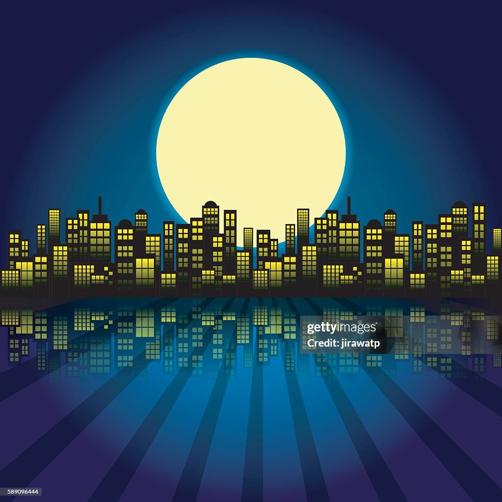 Noche Estilo Dibujos Animados De Los Edificios De La Ciudad De Fondo  Ilustración de stock - Getty Images