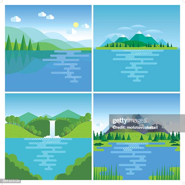 ilustraciones, imágenes clip art, dibujos animados e iconos de stock de mejor ubicación en la naturaleza - waterfall