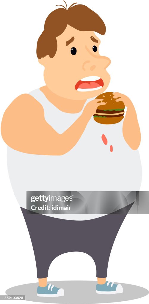 Cartoon Fat Man Eating Burger Vector High-Res Vector Graphic - Getty Images