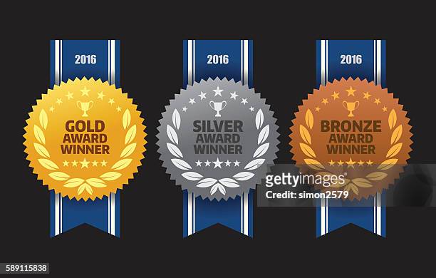 gold, silver and bronze winner medals - medal stock illustrations