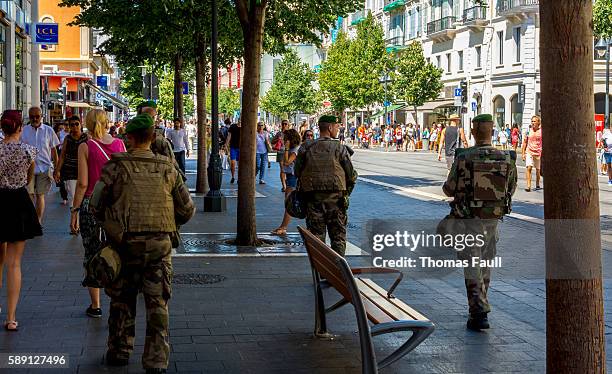 army on the streets of nice, france after terrorist attack - isis terror stock pictures, royalty-free photos & images