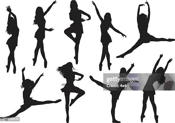 female ballet dancing - woman leaping silhouette stock illustrations