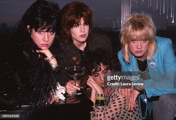 Members of the band The Bangles. L-to-R: Vicki Peterson, Susanna Hoffs, Michael Steele, Debbi Peterson.