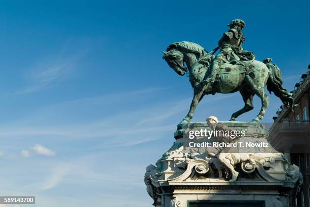 statue of prince eugene outside royal palace in budapest - hungary stock pictures, royalty-free photos & images