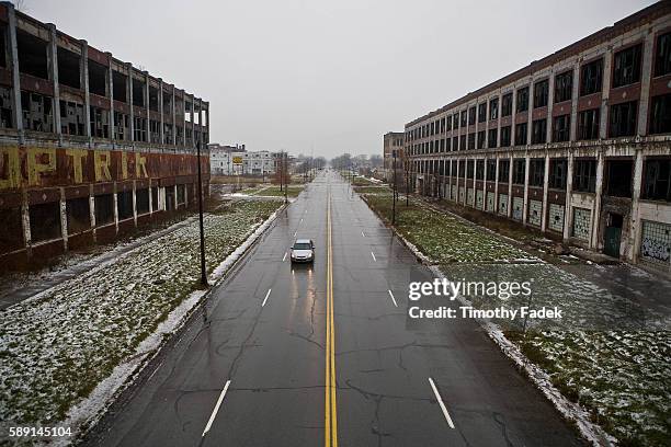 Former Packard Automobile factory. The decades-long decline of the U.S. Automobile industry is acutely reflected in the urban decay of Detroit, the...